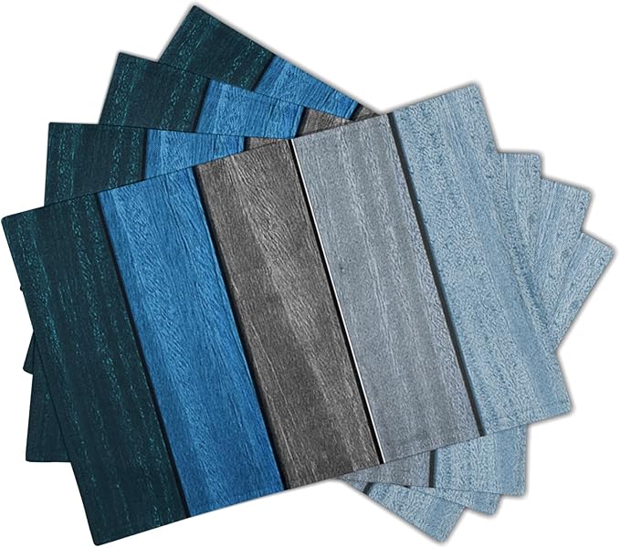 Giwawa Rustic Wood Placemats Set of 4- Navy Blue Grey Wooden Board Linen Place Mat 12x18 Inch- Farmhouse Country Style Washable Heat Resistant Table Mats for Kitchen Dining Cabin Decor