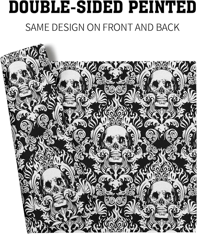 Giwawa Gothic Skull Placemats, Halloween Skeleton Decorative Linen Place Mat, Spooky Day of The Dead Table Mats for Kitchen Dining, Heat Resistant Non Slip, Set of 4, 12"x18"