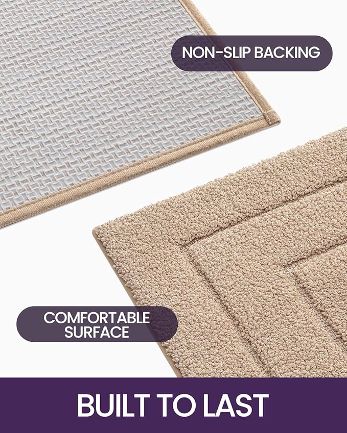 DEXI Bathroom Rug Set 2 Piece 32x20, Non Slip Washable Bath Mat for Shower Floor, Absorbent Soft Bathmat with Rubber Backing, Quick Dry Microfiber Carpet, Beige