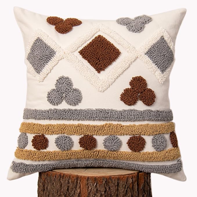 lifein 18x18 Pillow Covers-Throw Pillow Cover,Tufted Boho Jacquard Pillow Covers,Farmhouse Decorative Pillow Cover,Pillow Cases for Gift,Couch,Sofa,Bed,Chair,Living Room,Home Decor(18x18inch)