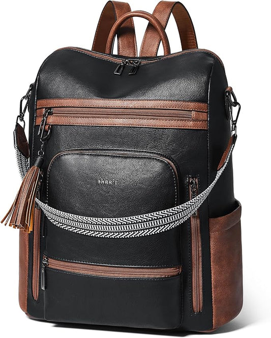 Shrrie Vegan Leather Laptop Backpack for Women 15.6 inch Work Backpack Fashion Travel Backpack Purse for Business College