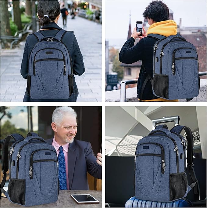 Backpack for Woman and Men, Travel Laptop Backpack with USB Charging, Waterproof College Back Pack for 15.6 IN Laptop Backpack, Adult Business Computer Travel Backpack, Blue