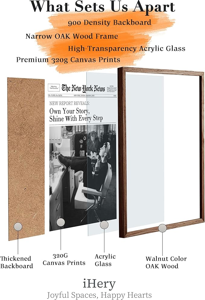 iHery Natural OAK Wood Audrey Hepburn Walnut Color Framed Wall Art, 12x16 in Own Your Story Shine With Every Step Canvas Wall Decor, Modern Trendy Newspaper For Bedroom Bathroom Living Room 1Pack