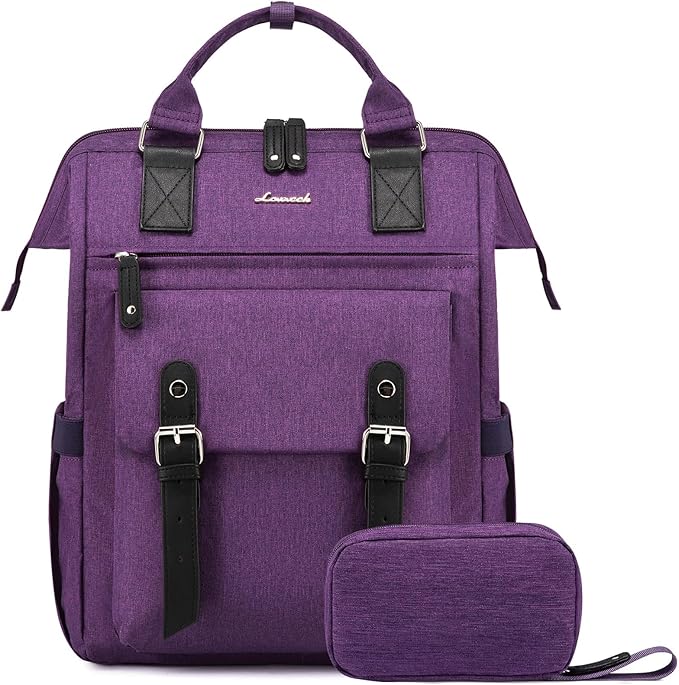LOVEVOOK Laptop Backpack for Women, Nurse Bag Teacher Work Backpack Purse, Water Resistant Travel Backpack with Separate Laptop Compartment, College Back pack, 15.6 Inch - Purple, Upgraded