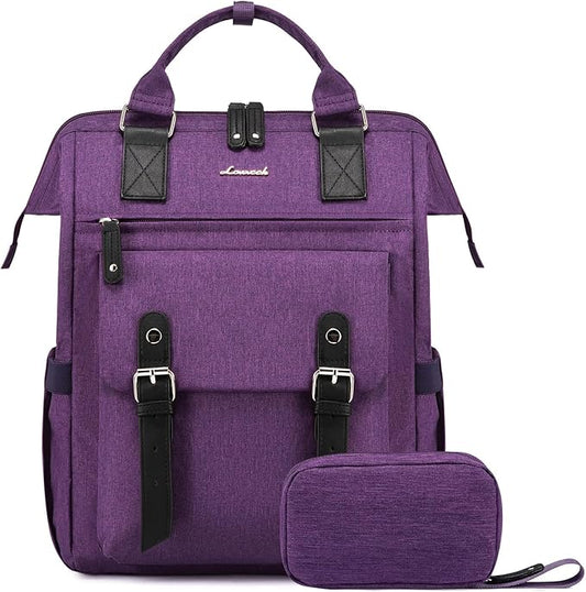 LOVEVOOK Laptop Backpack for Women, Nurse Bag Teacher Work Backpack Purse, Water Resistant Travel Backpack with Separate Laptop Compartment, College Back pack, 15.6 Inch - Purple, Upgraded