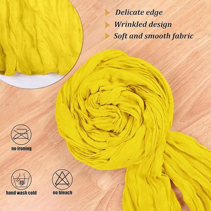 13.3FT Light Yellow Cheesecloth Table Runner Transparent Boho Table Runner Rustic Gauze Wedding Dining Table Decorations for Holiday Birthday Party Baby Shower Event Decorations