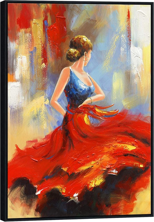 Wieco Art Framed Art Flying Skirt Modern Artwork Abstract Dancing People Oil Paintings on Canvas Wall Art for Home Decorations Wall Decor Stretched with Black Frame