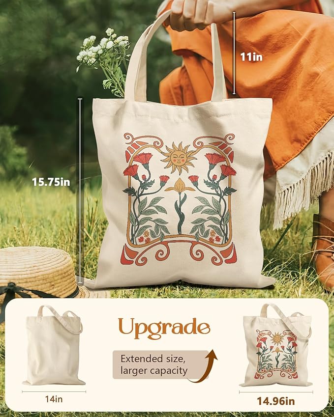 Aesthetic Tote Bag for Girls - with Magnetic Buckle and Zipper Inner Pocket for Women Lady Canvas Cotton Tote Bag