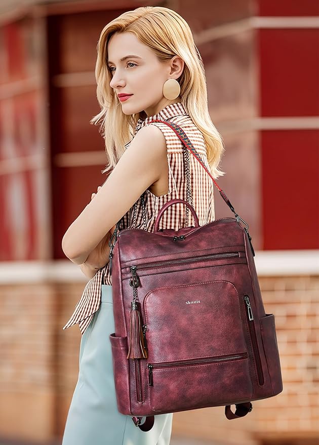 Shrrie Vegan Leather Laptop Backpack for Women 15.6 inch Work Backpack Fashion Travel Backpack Purse for Business College