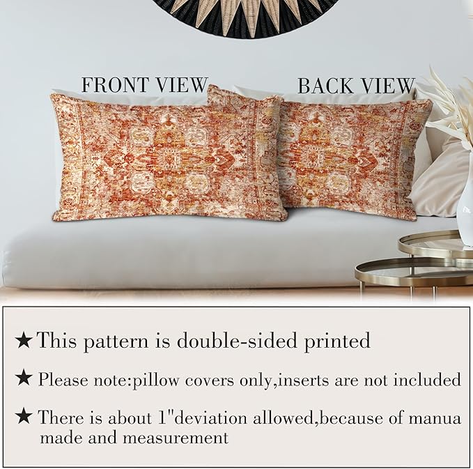 Boho Throw Pillow Covers 12x20 inch Set of 2,Boho Vintage Carpet Pattern Antique Ethnic Decor Double Sided Pattern Cushion Cover Soft Pillow Case Living Sofa Room Bed Square Pillow Cover