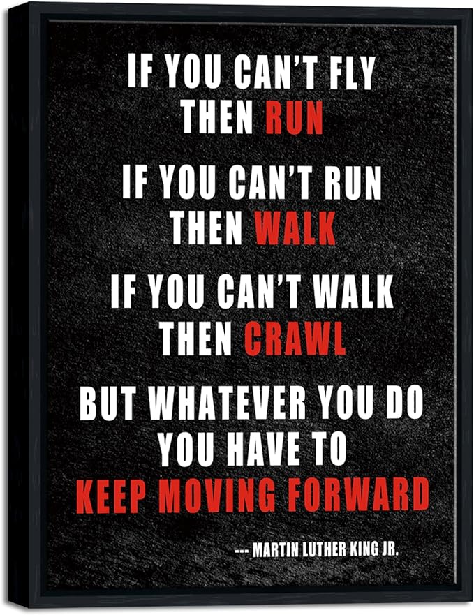 Pyradecor Black Framed Canvas Wall Art Keep Moving Forward Motivational Classroom Positive Quotes Inspirational Poster for Office Living Room Home Decorations