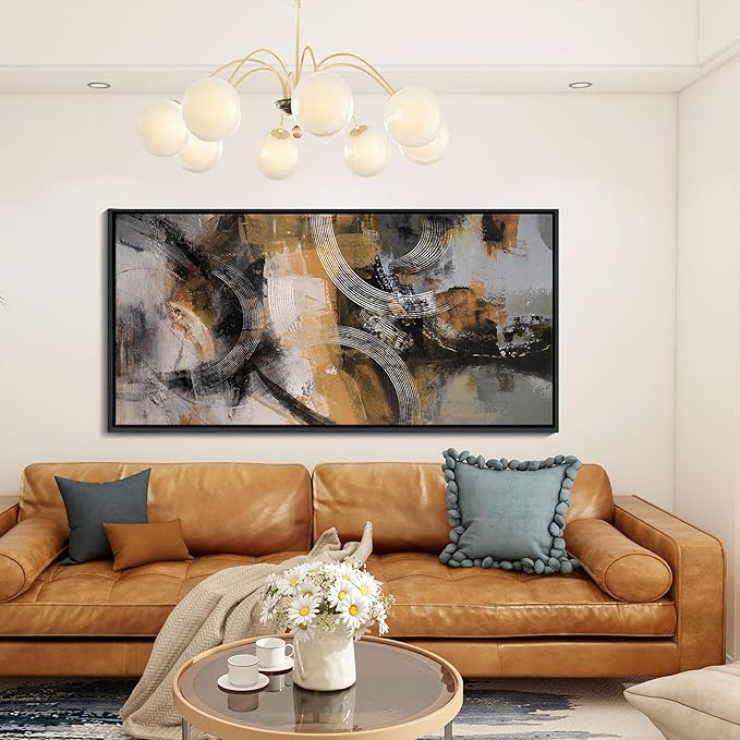 KLAKLA Large Canvas Abstract Wall Art for Living Room-Pictures for Living Room, Modern Art Wall Decor, Office Wall Art, Orange, Gray & Yellow Artwork, Bedroom Decor 29×58IN