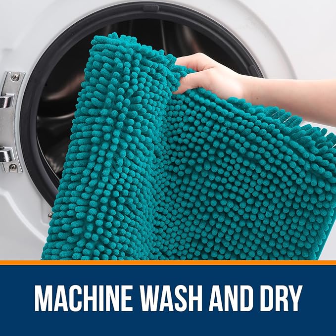 OLANLY Bathroom Rugs 44x24, Extra Soft Absorbent Chenille Bath Rugs, Rubber Backing Quick Dry, Machine Washable Bath Mats for Bathroom Floor, Tub and Shower, Home Decor Accessories, Deep Lake