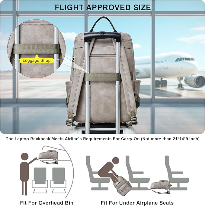 Leather Laptop Backpack for Women 15.6 Inch Laptop Travel Backpack Purse Casual Daypack with Laptop Compartment for College Work Nurse Business Weekender, Grey