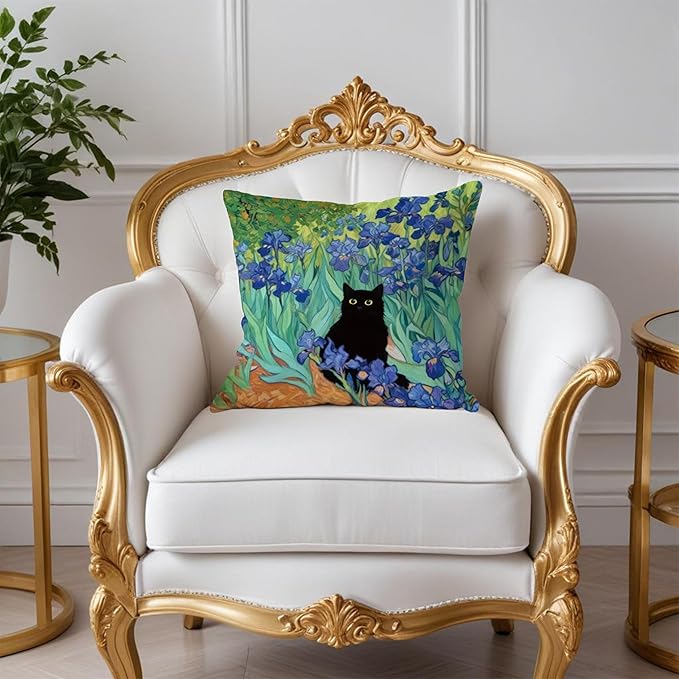 William Morris Floral Black Cat Pillow Covers 18x18, Cat Lovers Mom Grandma Gifts for Mother's Day, Blue Floral Cats Decorative Pillow Covers for Home Bedroom Living Room Office Decor