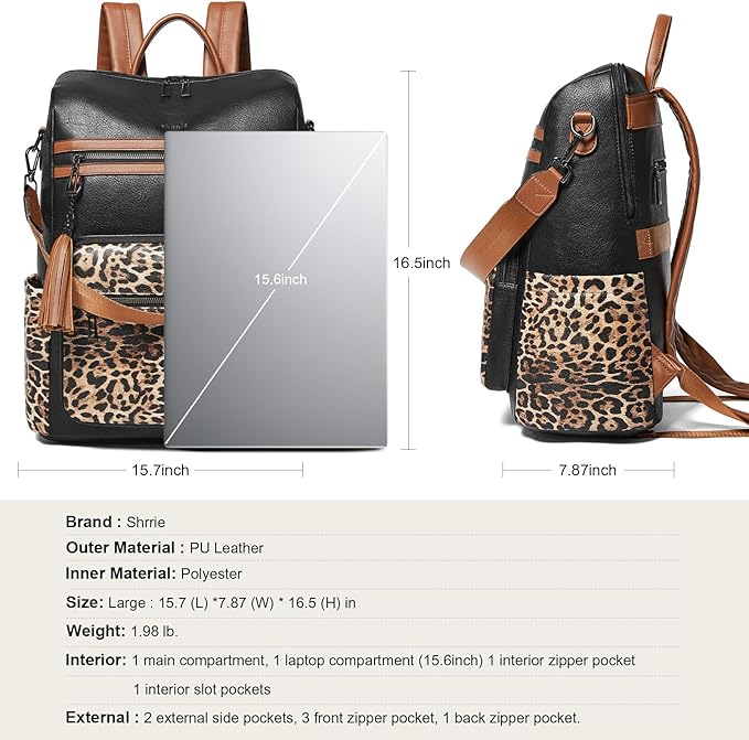 Shrrie 15.6 inch Laptop Backpack for Women,Large Leather Purse,Travel Backpacks Carry on,Water Resistant Casual Laptop Backpacks,College Backpack,Work Backpack for Women,Two-toned Deep Gray