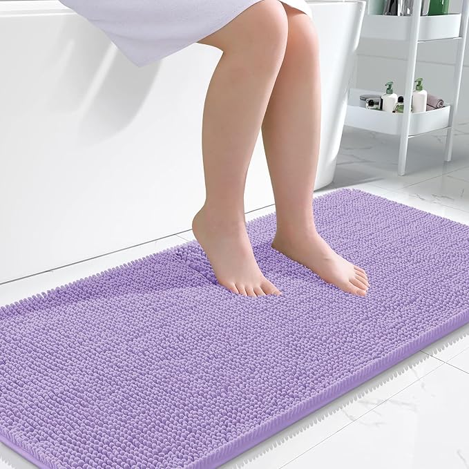 OLANLY Bathroom Rugs 47x24, Extra Soft Absorbent Chenille Bath Rugs, Rubber Backing Quick Dry, Machine Washable Bath Mats for Bathroom Floor, Tub and Shower, Home Decor Accessories, Lavender