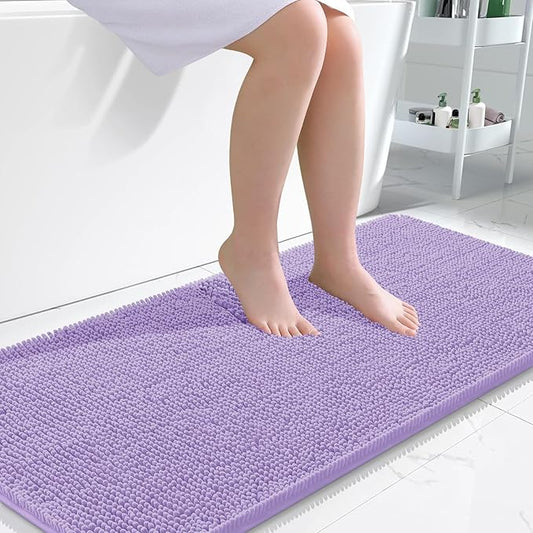 OLANLY Bathroom Rugs 47x24, Extra Soft Absorbent Chenille Bath Rugs, Rubber Backing Quick Dry, Machine Washable Bath Mats for Bathroom Floor, Tub and Shower, Home Decor Accessories, Lavender