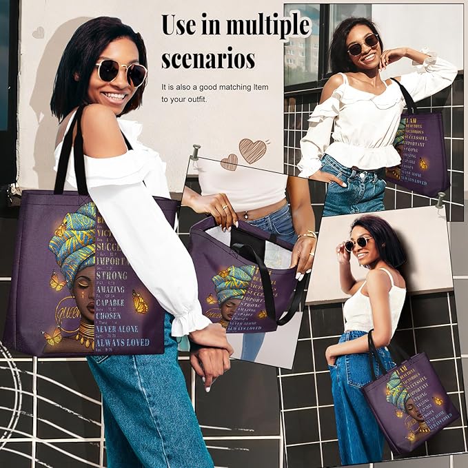 African American Black Women Tote Bag Black Girl Magic Shoulder Handbag For Work Travel Beach Shopping