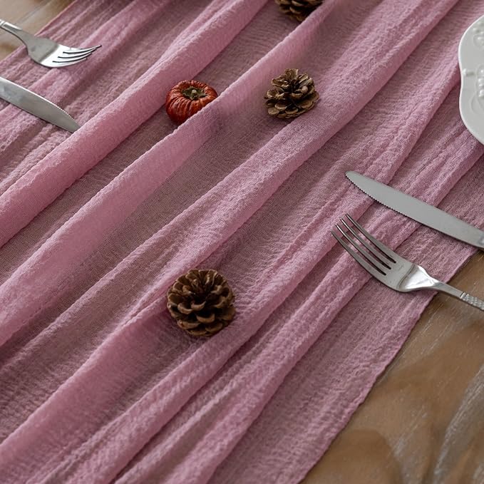 6pcs Cheesecloth Table Runner Dusty Rose Gauze 120 Inch 10 FT Rustic Boho Cheese Cloth Runner for Wedding Baby Shower Bridal Shower Party Long Sheer Centerpiece Fall Home Decoration