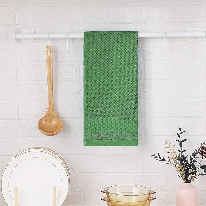 Homaxy 100% Cotton Waffle Weave Kitchen Towels, 13 x 28 Inches Super Absorbent and Machine Washable Dish Towels for Drying Dishes, 4-Packs, Grass Green