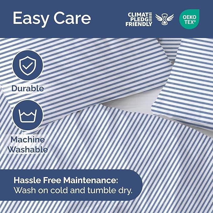 Duvet Cover Full Size Set - Extra Soft Full Size Duvet Cover 80 x 90 with 2 Pillow Shams - Hotel Luxury Easy Care and Fade Free w/Zipper Closures & Ties - Comfy Breathable Bedding Set (Blue Stripes)