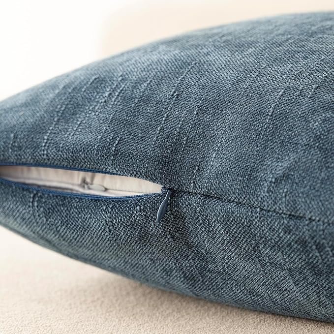 Foindtower Pack of 2 Textured Chenille Throw Decorative Pillow Covers Square Accent Solid Cushion Cover Neutral Farmhouse Lumbar Pillow Case for Couch Sofa Bedroom Living Room 12x20 Inch,Blue