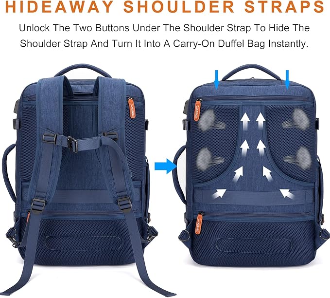 Carry on Travel Backpacks, Extra Large 40L Flight Approved Bag for Men & Women,Expandable Suitcase Backpack With 4 Packing Cubes,Water Resistant Luggage Daypack Business Weekender Bag,Blue