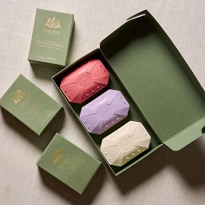 Caswell-Massey Lilac, Gardenia & Honeysuckle Scents, Natural Bar Soap Gift Set for Women, Moisturizing Body Soap Bars with Essential Oils, Plant-Based Triple-Milled Luxury Soap for Soft Skin, 3x3.5 Oz