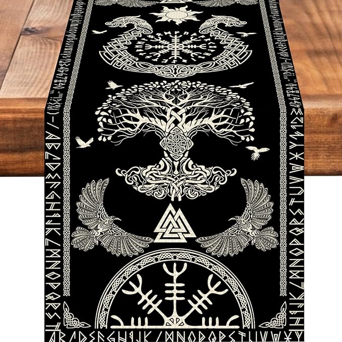 Viking Burlap Table Runner Seasonal Spring Fall Kitchen Dining Linen Table Decoration for Indoor Outdoor Home Party Dinner 13x72 Inch