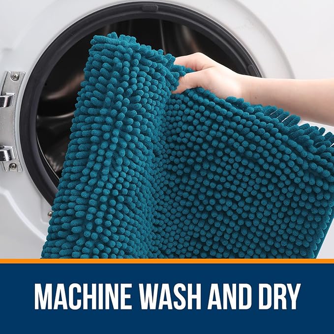 OLANLY Bathroom Rugs 40x32, Extra Soft Absorbent Chenille Bath Rugs, Rubber Backing Quick Dry, Machine Washable Bath Mats for Bathroom Floor, Tub and Shower, Home Decor Accessories, Peacock Blue
