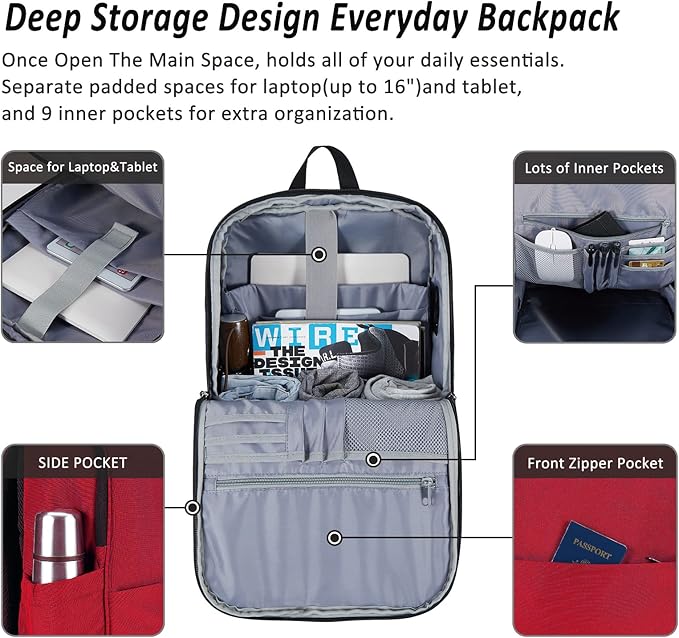 MAXTOP Deep Storage Laptop Backpack with USB Charging Port[Water Resistant] College Computer Bookbag Fits 16 Inch Laptop