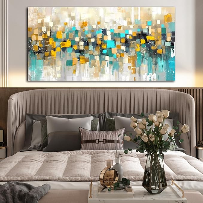 LAOTOART Abstract Wall-Decor Living Room - Yellow Art Work for Wall Decor - Extra Large Wall Art Ready to Hang Size 29" x 59"