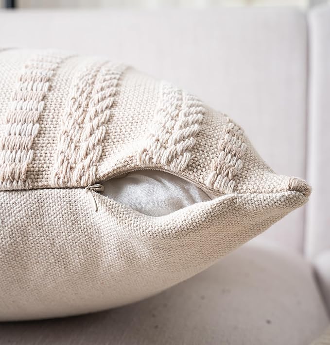 Boho Throw Pillow Covers 12x20 Inch Set of 2, Farmhouse Decorative Couch Pillow Cases, Beige Accent Pillows of Bed, Sofa Bedroom Living Room Home Decor Cushion Cover