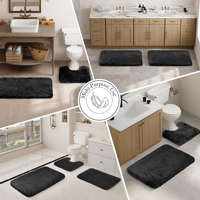 Walensee Bath Mat, High Pile Microfiber Bathroom Rug, Non-Slip, 16 x 24, Black