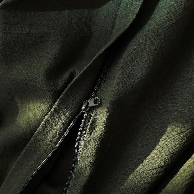 JIYUAN 100% Washed Cotton Duvet Cover Set 2 Pieces Twin, 1 Duvet Cover 68x90 Inches(Comforter Not Included) and 1 Pillowcases,Linen Feel Bedding Set Comfy and Breathable,Olive Green