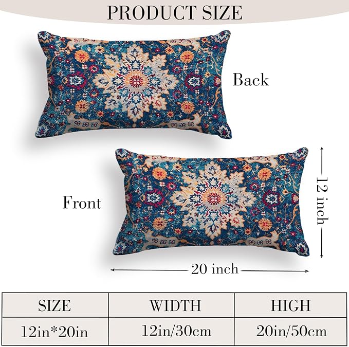 Boho Throw Pillow Covers 12x20 inch Set of 2,Boho Vintage Carpet Pattern Antique Ethnic Decor Double Sided Pattern Cushion Cover Soft Pillow Case Living Sofa Room Bed Square Pillow Cover