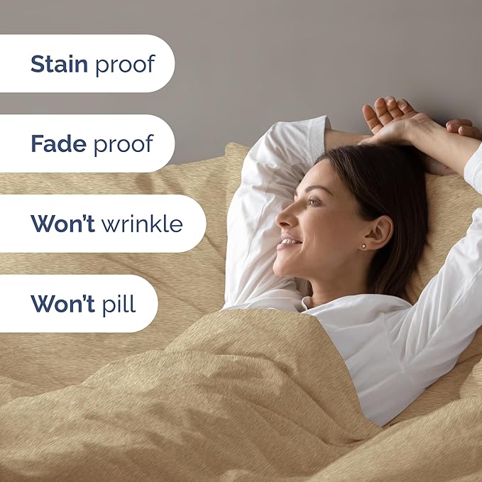 Duvet Cover King Size Set - Extra Soft King Size Duvet Cover 104 x 90 with 2 Pillow Shams - Hotel Luxury Easy Care & Fade Free w/Zipper Closures & Ties - Comfy Breathable Bedding Set (Heathered Tan)