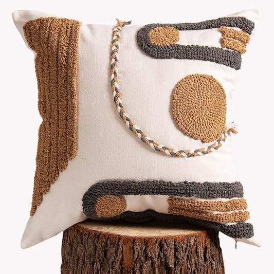 lifein 18x18 Pillow Covers-Throw Pillow Cover,Tufted Boho Jacquard Pillow Covers,Farmhouse Decorative Pillow Cover,Pillow Cases for Gift,Couch,Sofa,Bed,Chair,Living Room,Home Decor(18x18inch)