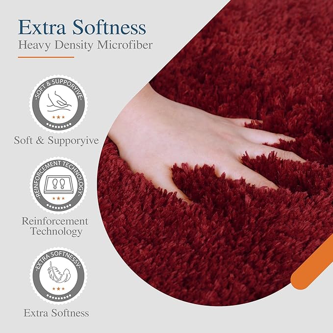 Walensee Bathroom Rug Non Slip Bath Mat (16 x 24, Red) - Water Absorbent Soft Microfiber Shaggy Mat, Machine Washable Thick Plush Rug for Shower