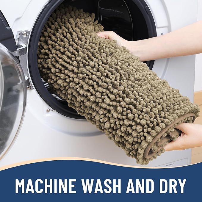 Arotive Luxury Chenille Bathroom Rug Mat, Extra Soft Thick Absorbent Shaggy Bath Rugs, Non-Slip Machine Wash Dry, Plush Bath Mats for Bathroom, Shower and Tub, 47x32, Camel