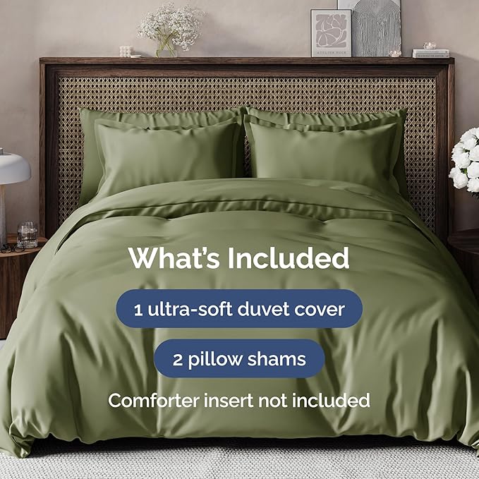 Duvet Cover King Size Set - Extra Soft King Size Duvet Cover 104 x 90 with 2 Pillow Shams - Hotel Luxury Easy Care and Fade Free w/Zipper Closures & Ties - Comfy Breathable Bedding Set (Sage Green)