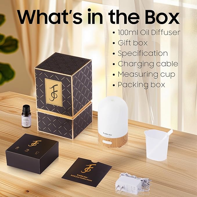 Essential Oil Diffuser, 100ml Ultrasonic Aromatherapy Humidifier, 6 in 1 Quiet Diffuser with Auto Shut-Off Function, Small Essential Oil Vaporizer（White）