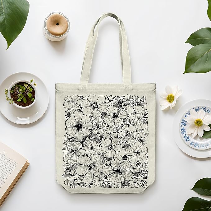 Canvas Tote Bag for Women, Aesthetic Tote Bag with Zipper Pocket for Grocery Travel Work Gift, Canvas Shopping Bag