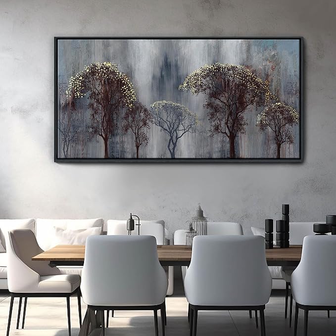 KLAKLA Living Room Wall Art - Black and White Wall Decor Large Picture Landscape Black and Gold Tree Artwork for Walls Frame Canvas Bedroom Office Home Decor 58x29 Inches