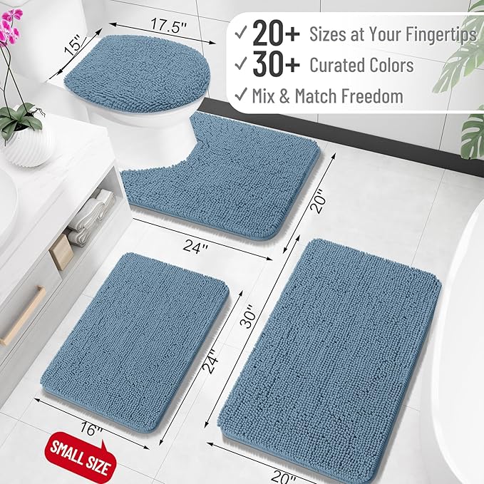 OLANLY Bathroom Rugs 24x16, Extra Soft Absorbent Chenille Bath Rugs, Rubber Backing Quick Dry, Machine Washable Bath Mats for Bathroom Floor, Tub and Shower, Home Decor Accessories, Airy Blue