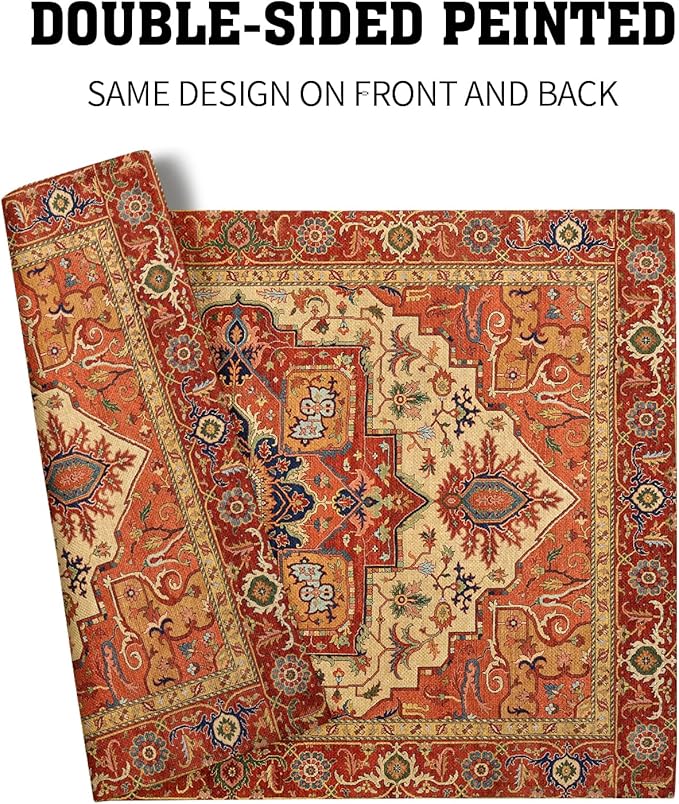 Giwawa Boho Ethnic Placemats Set of 4 Vintage Orange Brown Retro Flower Decorative Linen Table Place Mats 12"x18" Rustic Country Style Floral Place Mats Heat Resistance for Kitchen Dining Farmhouse