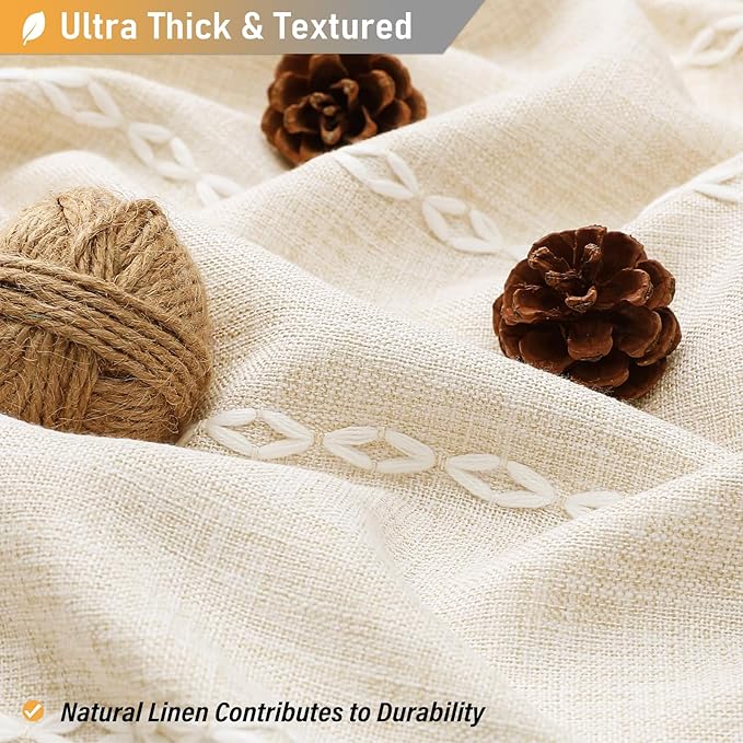 BTTN Extra Long Shower Curtain - 72x84 Long Boho Chic Striped Tassel Linen Fabric Shower Curtain Set with Hooks, Tall Modern Farmhouse Cute Heavy Duty Cloth Shower Curtains for Bathroom - Cream/Beige