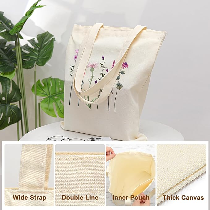 Tote Bag for Women, Canvas Tote Bag with Pockets,Canvas Shopping Bags,Reusable Grocery Bags