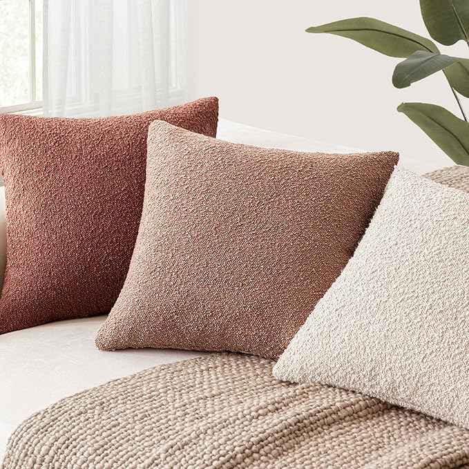 Foindtower Pack of 2 Textured Boucle Throw Pillow Covers Accent Solid Decorative Pillow Cases Cozy Woven Couch Cushion Case for Sofa Bedroom Living Room Home Decor 20x20 Inch Orange Rust Red